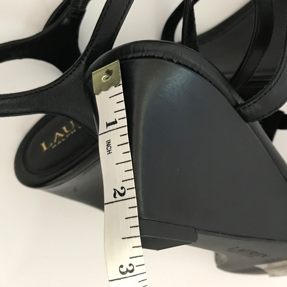 LAUREN RALPH LAUREN Elina Leather Heeled Wedge Sandals Black Women’s Size 9.5 - Picture 16 of 16